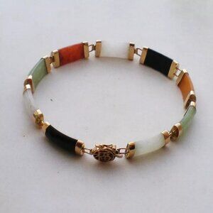 Designer 14K 585 Gold Chinese Multi Color Jade Tennis BRACELET 14kt 10.2 grams